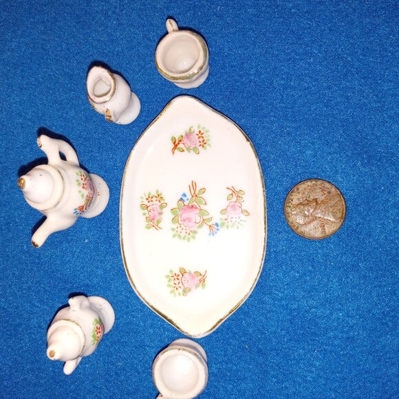Vintage Handmade Painted Tiny Miniature 8 pcs Porcelain Ceramic Japanese Tea Set - Picture 10 of 17